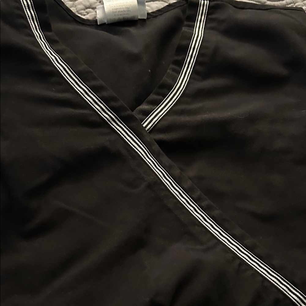 Black V-Neck Scrub Top with White Trim